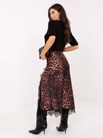 Camelowa satynowa spódnica w panterkę