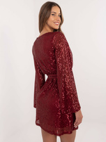 Hurtownia Bordowa imprezowa sukienka z cekinami