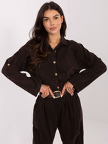 Ciemnobrązowa sztruksowa koszula z długim rękawem