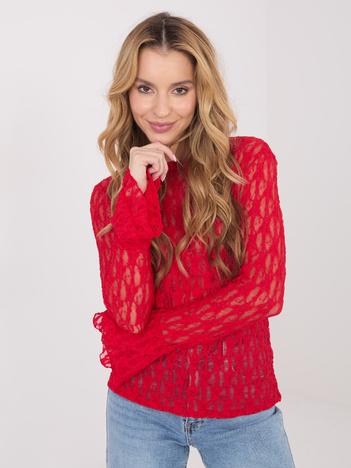 Czerwona dopasowana bluzka z koronki