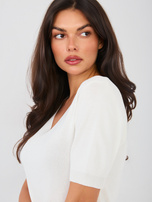 Ecru damski sweter z krótkim rękawem