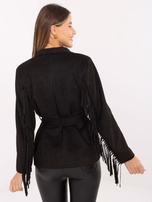 Czarna zamszowa marynarka z frędzlami RUE PARIS