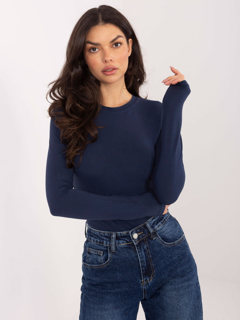 Granatowy damski longsleeve z okrągłym dekoltem