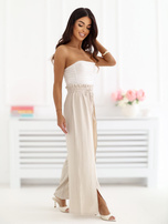 Beżowe szerokie spodnie na lato