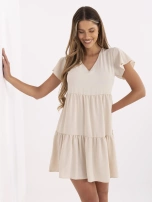Jasnobeżowa rozkloszowana sukienka RUE PARIS