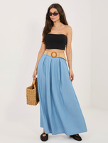 Jasnoniebieska rozkloszowana spódnica z kieszeniami