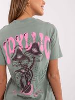 Hurt Pistacjowy damski t-shirt z napisami SUBLEVEL