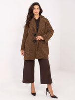 Brązowy płaszcz z odpinanymi broszkami