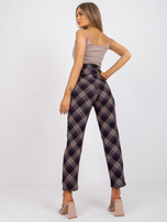 Czarno-fioletowe spodnie w kratę z wysokim stanem