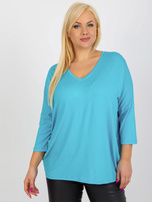 Didmeninė mėlyna plus size bazinė palaidinė su V formos iškirpte.
