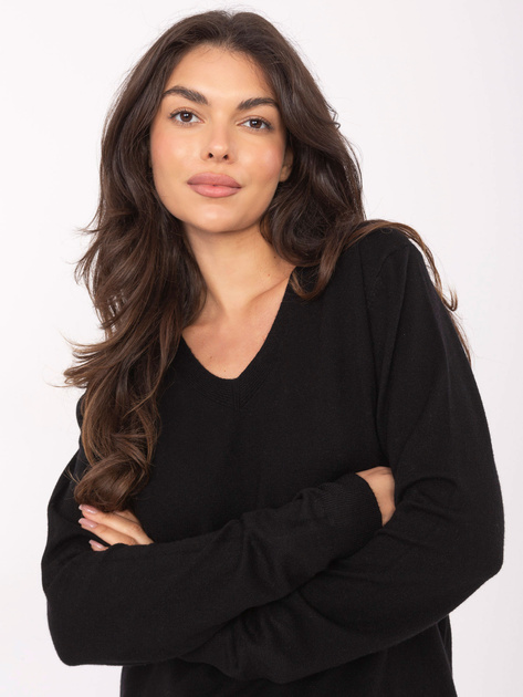 Czarny damski sweter basic z wiskozą