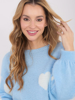 Jasnoniebieski sweter oversize z okrągłym dekoltem  