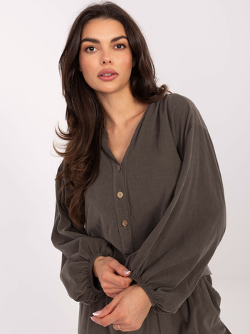 Khaki sztruksowa bluzka z guzikami