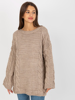 Hurt Beżowy sweter z warkoczami z dodatkiem wełny RUE PARIS