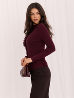 Bordowy elegancki sweter ze stójką
