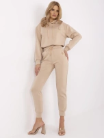 Hurt Beżowy casualowy komplet z ozdobnymi guzikami