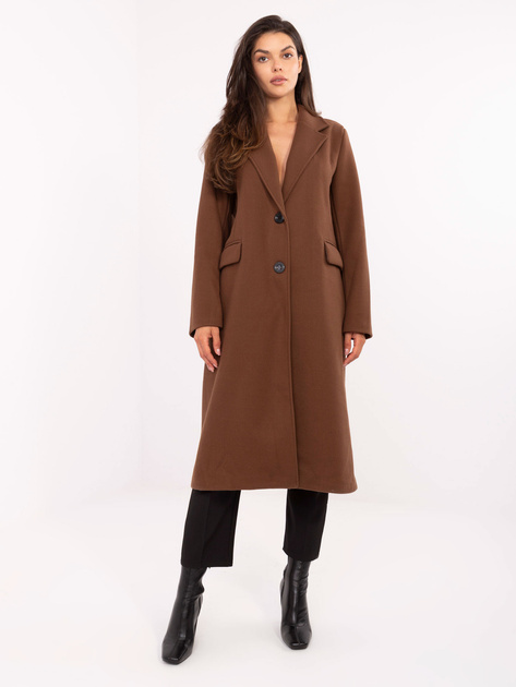 Brązowy długi płaszcz z jednorzędowym zapięciem