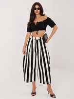 Ecru-czarne bawełniane spodnie z nogawką 7/8