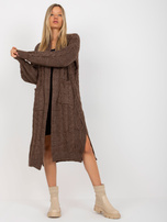 Hurtownia Brązowy maxi kardigan z kieszeniami RUE PARIS