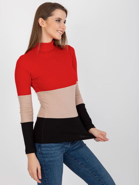 Hurt Czerwono-czarna prążkowana bluzka basic z golfem