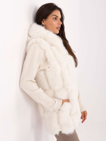 Ecru futrzana kamizelka z kapturem