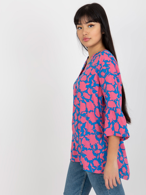 Hurt Turkusowo-różowa bluzka z nadrukiem i dekoltem V SUBLEVEL