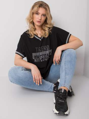 Czarna bluzka plus size z aplikacją Billi
