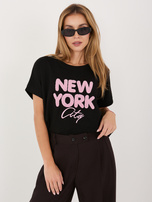 Czarna damska bluzka z napisem New York RUE PARIS 