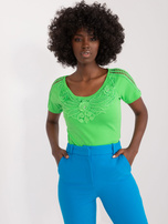 Hurt Jasnozielona bluzka z koronką i aplikacją