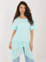 Miętowa długa bluzka z bawełny 