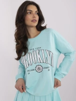 Miętowy damski komplet z bluzą z nadrukiem