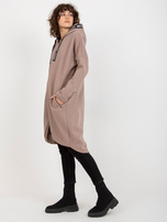 Hurt Ciemnobeżowa długa dresowa bluza rozpinana z kapturem