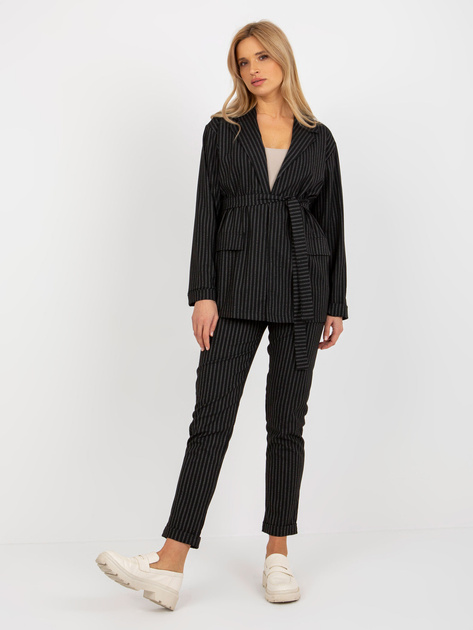 Hurtownia Czarna elegancka marynarka od garnituru w paski