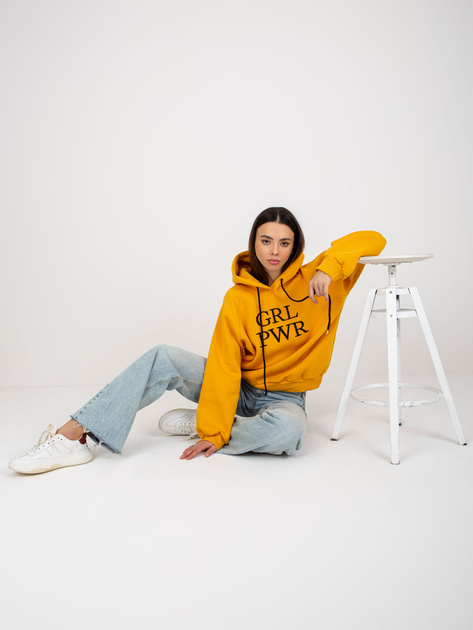 Hurtownia Ciemnożółta ocieplana dresowa bluza z kapturem Debby