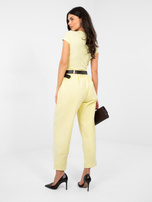 Pastelowe żółte damskie spodnie carrot z sztruksu