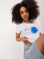 Hurt Biały damski t-shirt z kwiatem BASIC FEEL GOOD