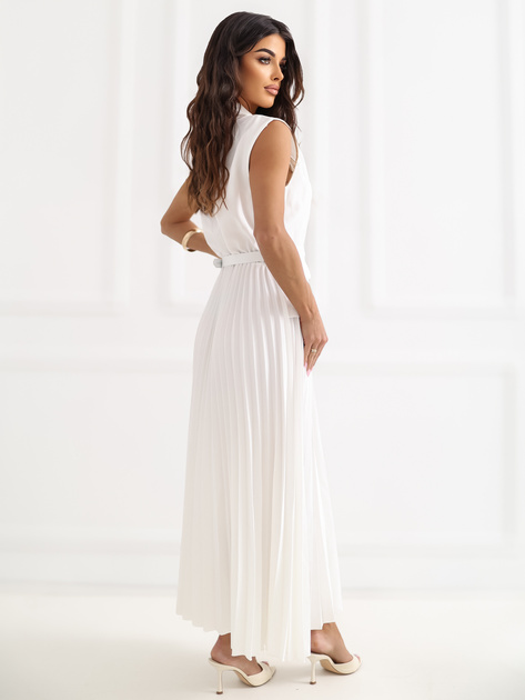 Ecru rozkloszowana sukienka z paskiem RUE PARIS