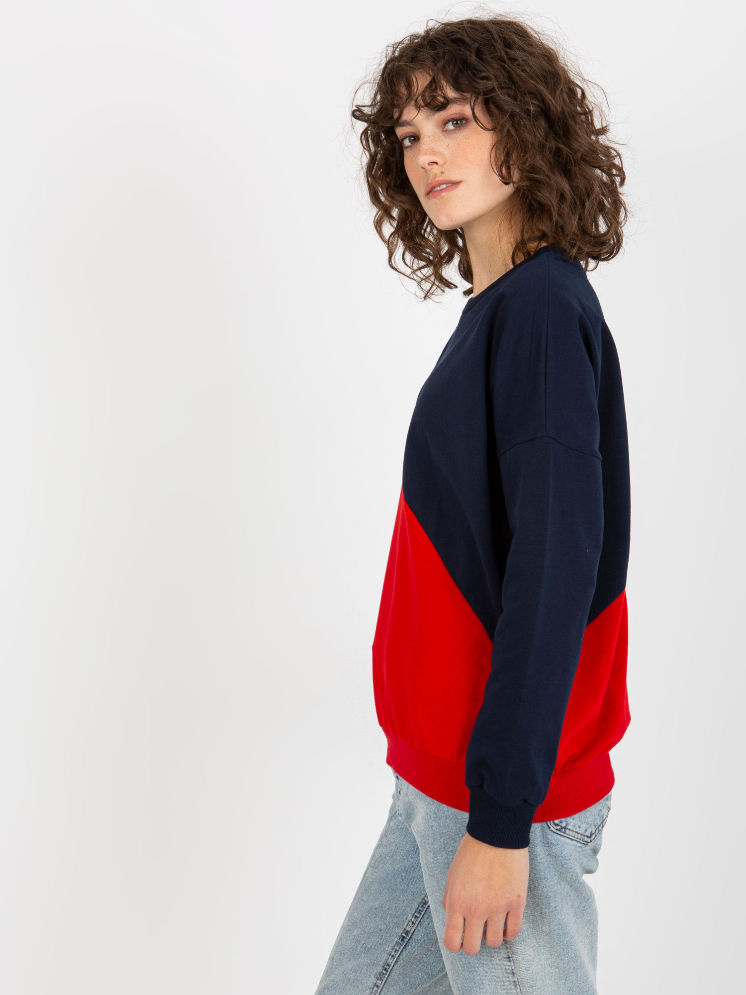 Granatowo-czerwona damska bluza basic bez kaptura