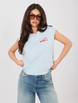 Pastelowy niebieski t-shirt  z nadrukiem na plecach SUBLEVEL