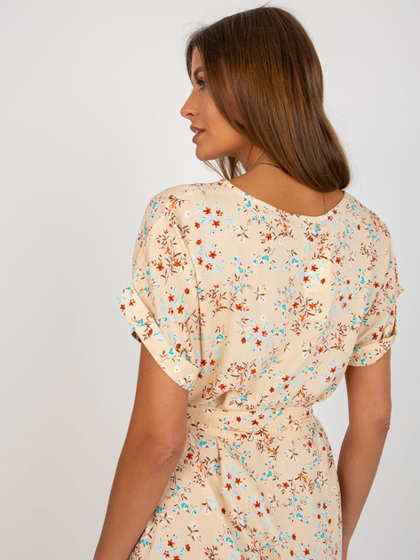 Hurt Beżowa sukienka w kwiaty do kolana RUE PARIS