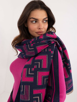 Hurt Granatowo-fuksjowy damski szal we wzory