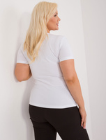Hurtownia Biały bawełniany t-shirt plus size z dżetami