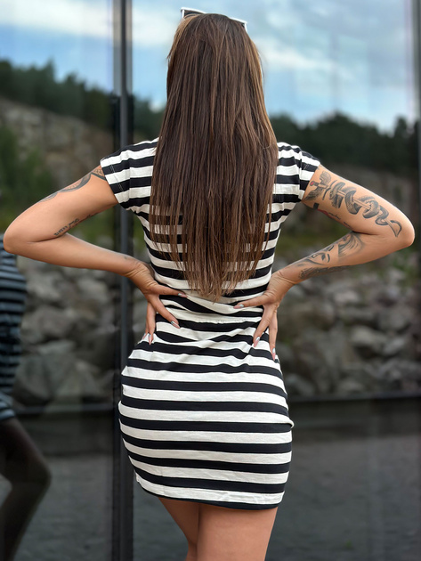 Hurt Ecru-czarna sukienka bawełniana w paski MAYFLIES