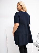 Navy women's plus size blouse with short sleeves.