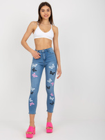 Hurt Niebieskie damskie spodnie jeansowe z nadrukiem 