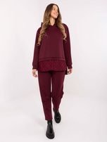 Burgundowy damski komplet z bluzą oversize