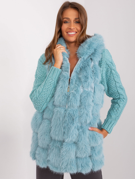 Hurtownia Miętowa futrzana kamizelka z kapturem