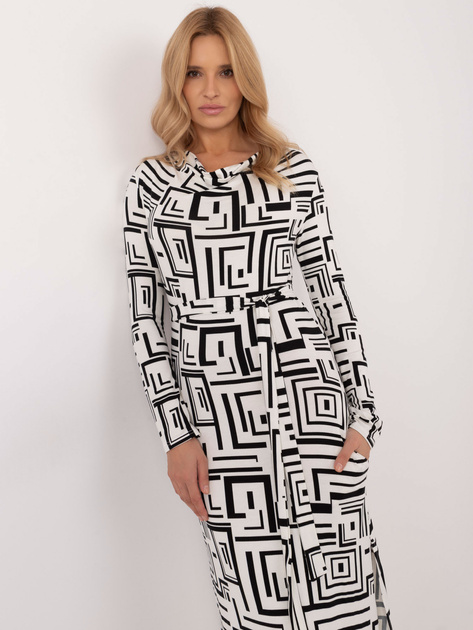 Hurt Biało-czarna midi sukienka z printem i paskiem