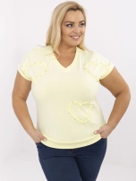 Jasnożółta bluzka plus size z krótkim rękawem 