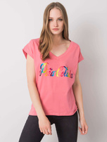 Różowy t-shirt z nadrukiem Hollis